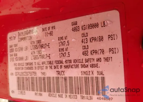 2003 Dodge Ram 2500 Slt/Slt/Laramie/St z USA, uszkodzony, nr VIN 3D7KU28C23G756720